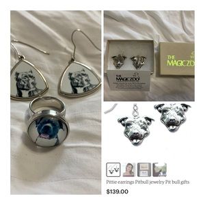 Pit bull earrings (2 sets) & ring!